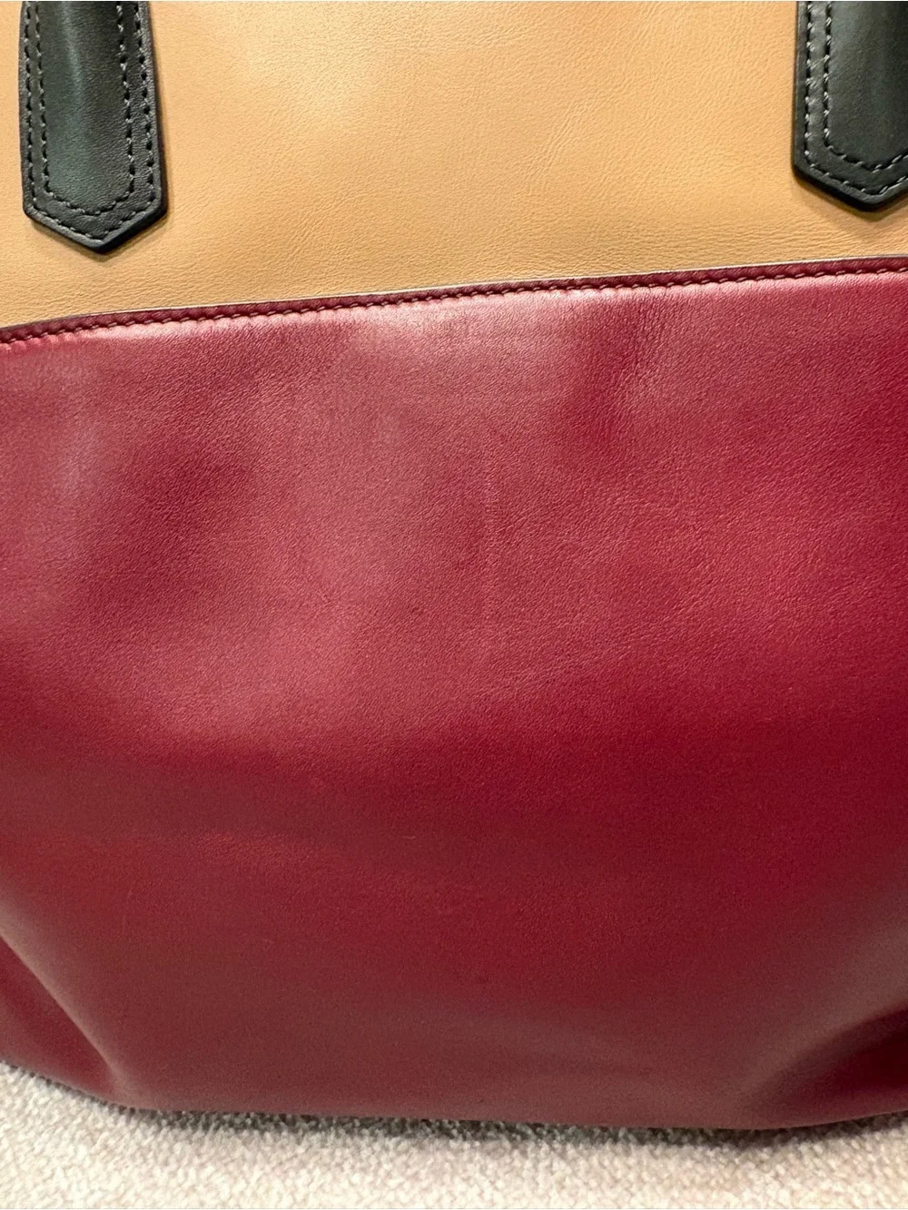 Reed Krakoff Colorblock Leather Tote Bag in Burgundy, Beige & Gray
